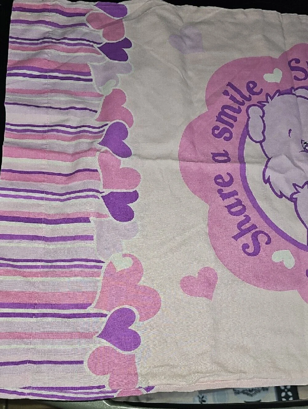 Care Bears Vintage Pink and Purple Striped Twin Doublesided Pillowcase